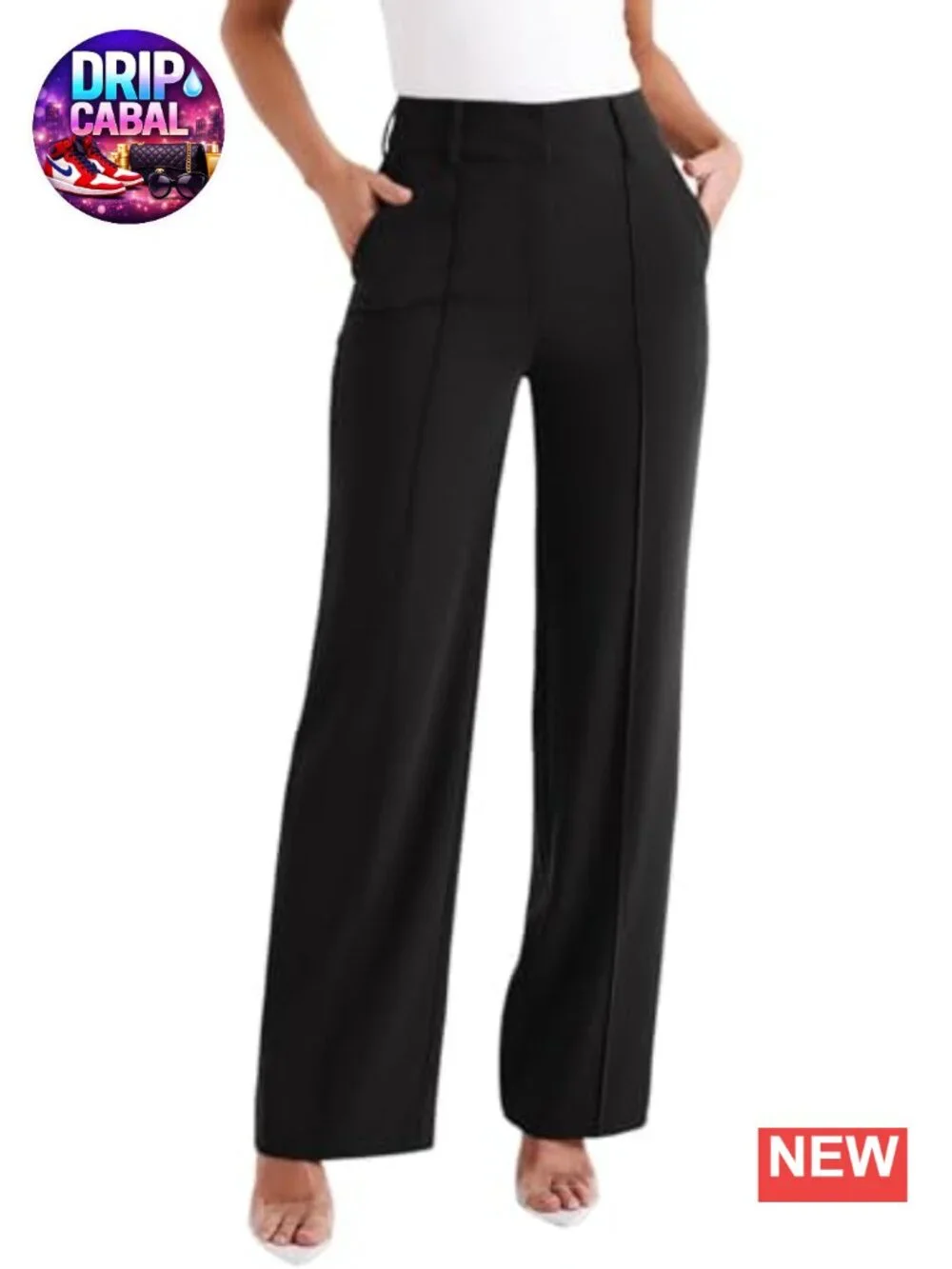 High Waisted Wide Leg Work Trousers Business Casual Slacks with Pockets
